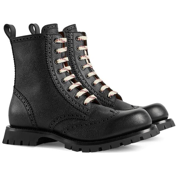 GUCCI BOOTS MENS ARLEY BLACK LEATHER BROGUE LACE-UP sz 7 7.5 main image 10